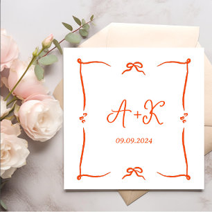 Hand Drawn French Orange Wedding Monogram Napkin