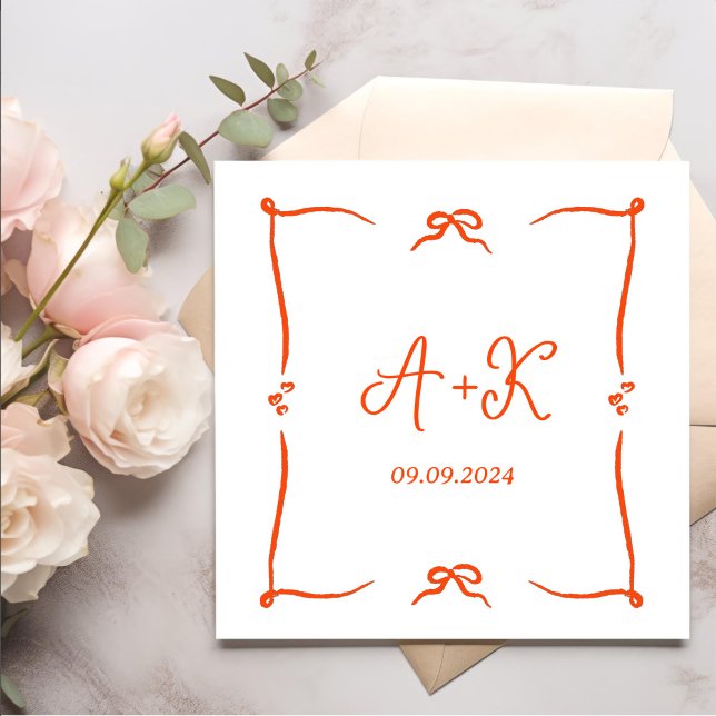Hand Drawn French Orange Wedding Monogram Napkin (Creator Uploaded)
