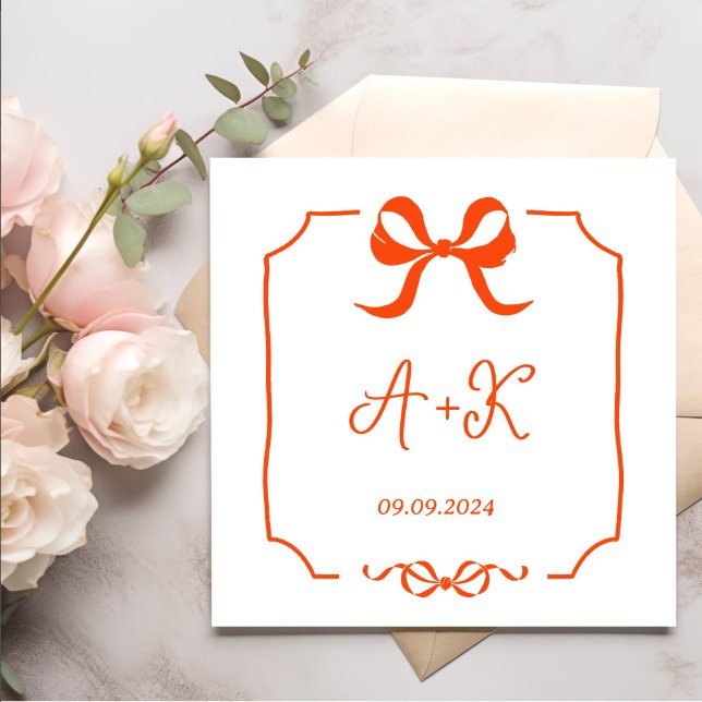 Hand Drawn French Orange Wedding Monogram Napkin (Creator Uploaded)