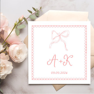 Hand Drawn French Pink Wedding Monogram Napkin