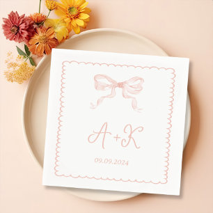 Hand Drawn French Pink Wedding Monogram Napkin