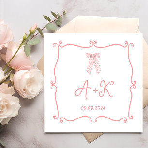 Hand Drawn French Pink Wedding Monogram Napkin