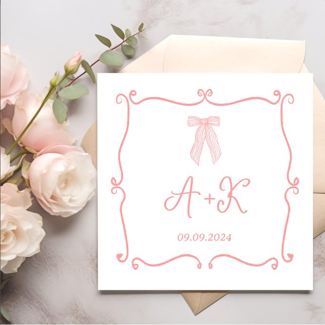 Hand Drawn French Pink Wedding Monogram Napkin (Creator Uploaded)