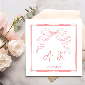Hand Drawn French Pink Wedding Monogram Napkin