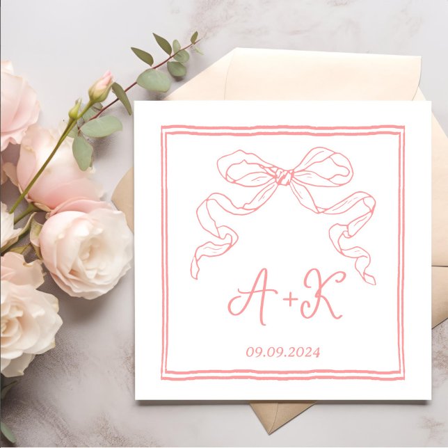 Hand Drawn French Pink Wedding Monogram Napkin (Creator Uploaded)