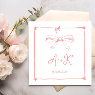 Hand Drawn French Pink Wedding Monogram Napkin