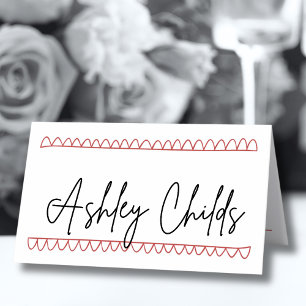 Hand Drawn French Red Whimsical Wedding Place Card