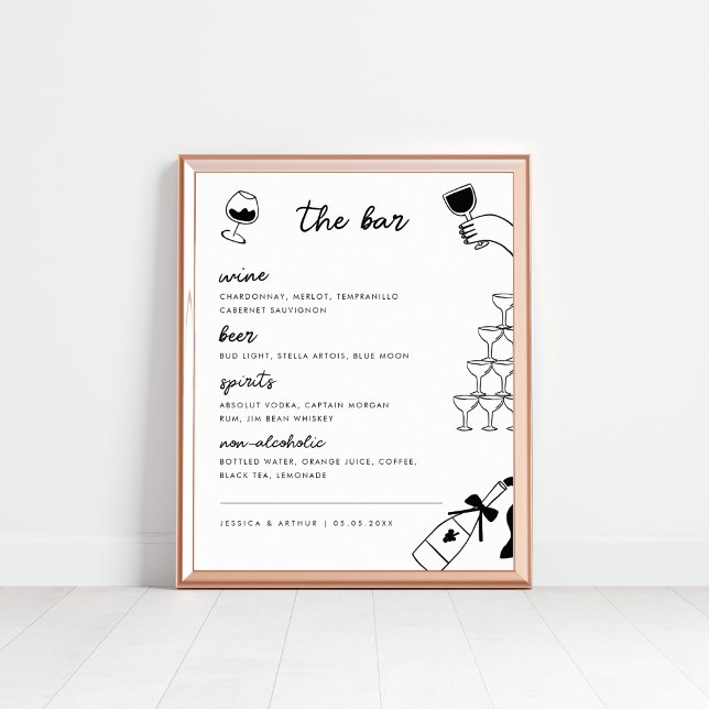 Hand Drawn French Wedding Bar Drink Menu Sign (Creator Uploaded)