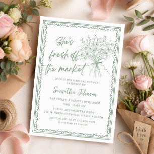 Hand Drawn Fresh Off the Market Bridal Shower Invitation