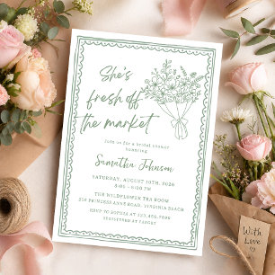 Hand Drawn Fresh Off the Market Bridal Shower Invitation