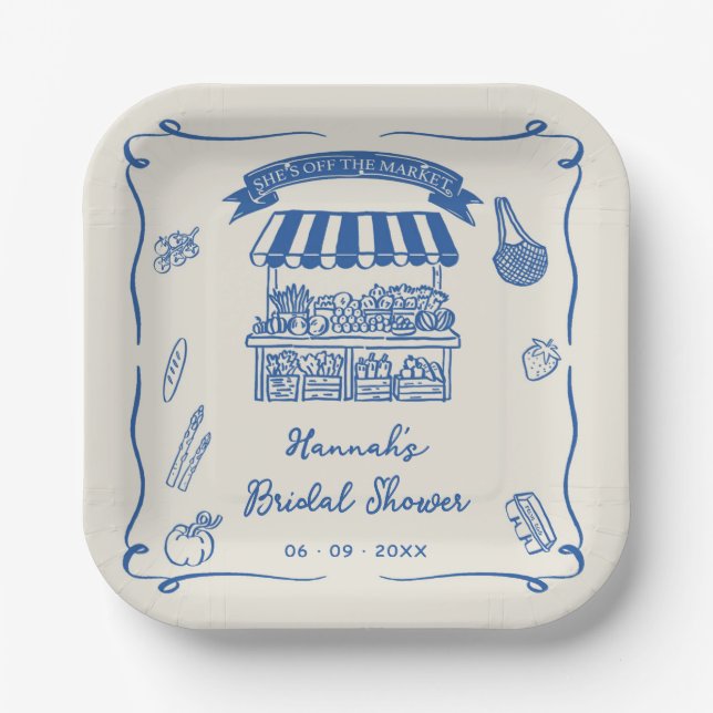 Hand Drawn Fresh Off the Market Bridal Shower Paper Plate (Front)
