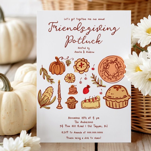 Hand Drawn Friendsgiving Dinner Invitation (Creator Uploaded)