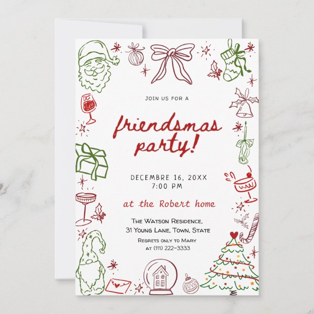 Hand Drawn Friendsmas Christmas  Invitation (Front)