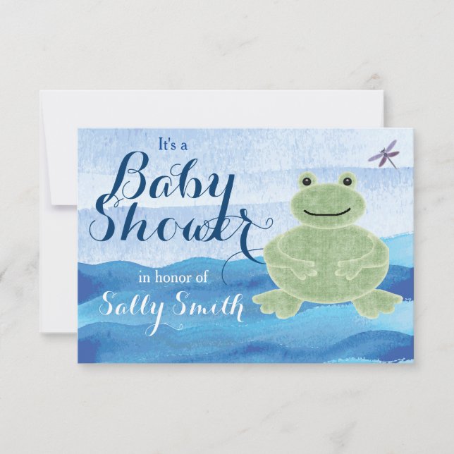 Hand drawn Frog Baby Shower Invitations - Baby Boy (Front)