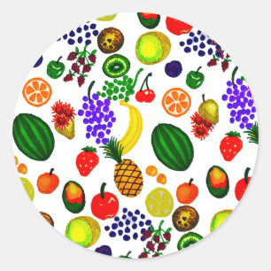Hand Drawn Fruit Medley Pattern Classic Round Sticker