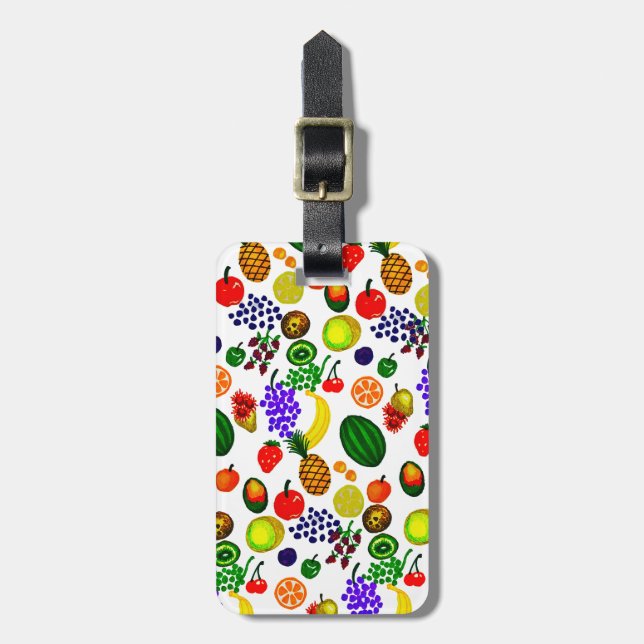 Hand Drawn Fruit Medley Pattern Luggage Tag (Front Vertical)
