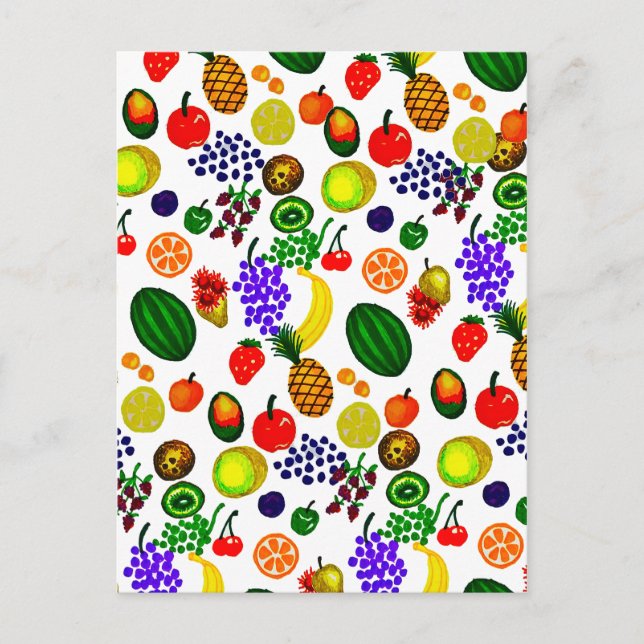 Hand Drawn Fruit Medley Pattern Postcard (Front)