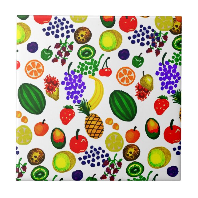 Hand Drawn Fruit Medley Pattern Tile (Front)
