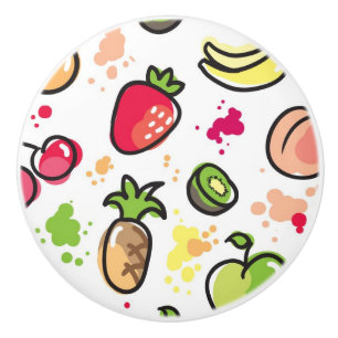 hand drawn fruits pattern ceramic knob