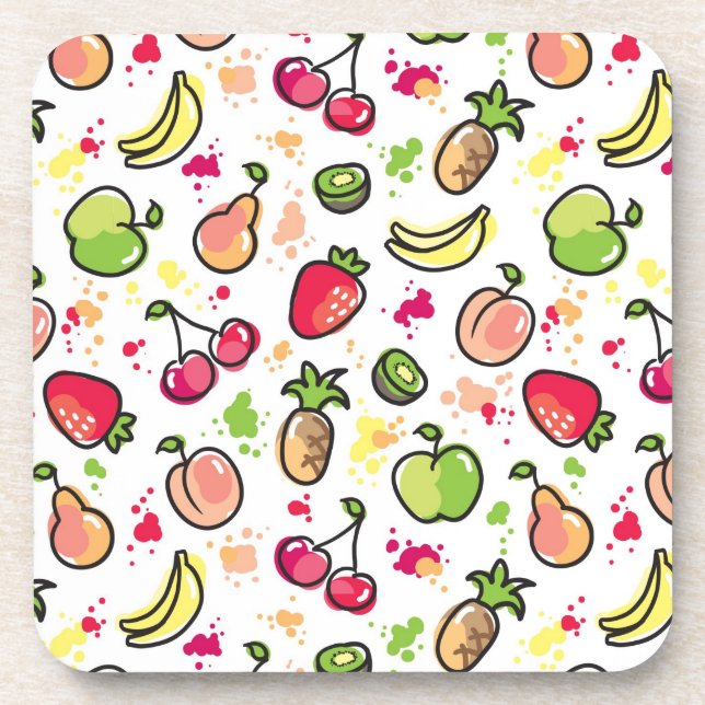hand drawn fruits pattern coaster (Front)