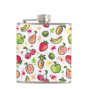 hand drawn fruits pattern hip flask