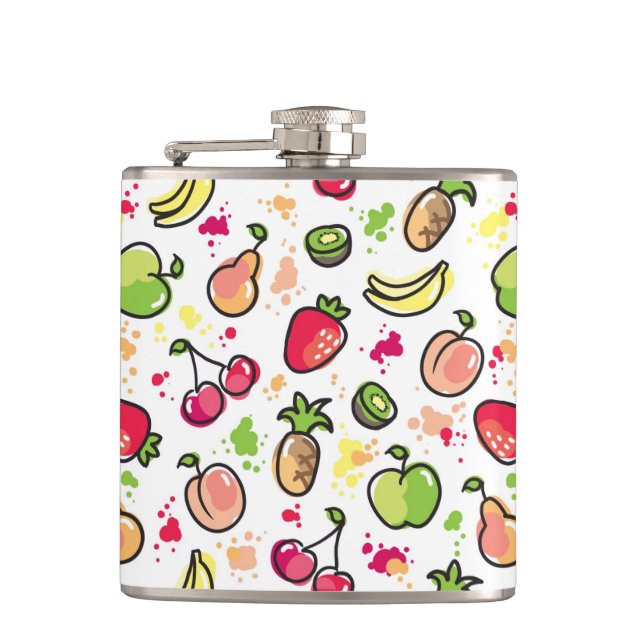 hand drawn fruits pattern hip flask (Front)