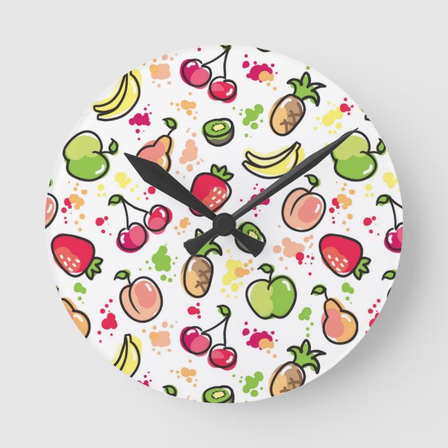 hand drawn fruits pattern round clock (Front)