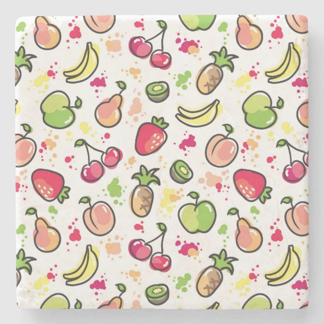 hand drawn fruits pattern stone coaster (Front)