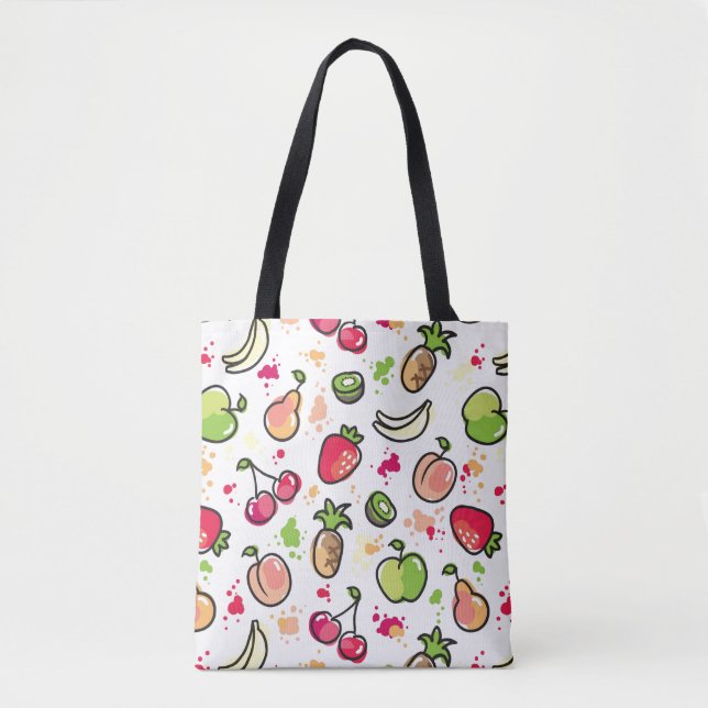 hand drawn fruits pattern tote bag (Front)