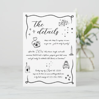 Hand drawn Fun Doodle Wedding Details Card
