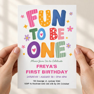 Hand Drawn Fun to Be One Girl First Birthday Invitation