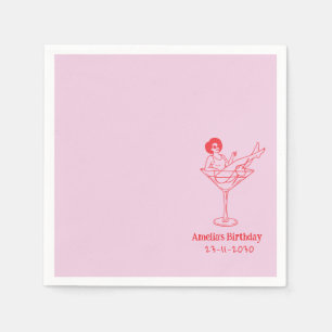 Hand Drawn funky Cocktail Girl Birthday Napkin