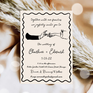 Hand Drawn Funky Drawing Hand Writting Wedding Invitation