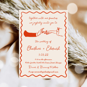 Hand Drawn Funky Drawing Hand Writting Wedding Invitation