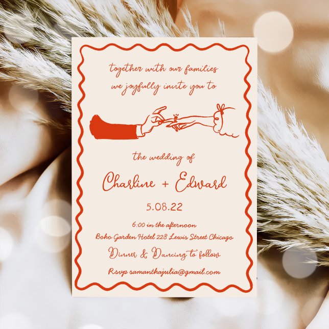 Hand Drawn Funky Drawing Hand Writting Wedding Invitation (Creator Uploaded)