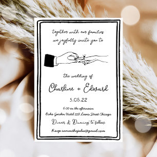 Hand Drawn Funky Drawing Hand Writting Wedding Invitation