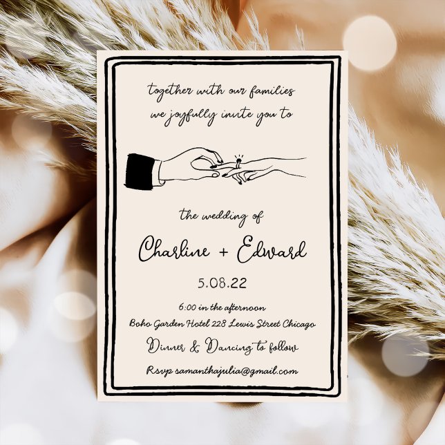 Hand Drawn Funky Drawing Hand Writting Wedding Invitation (Creator Uploaded)
