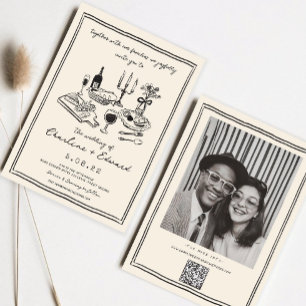 Hand Drawn Funky Drawing Handwritting Wedding Invitation