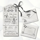 Hand Drawn funky England doodle wedding All In One Invitation<br><div class="desc">Funky hand drawn wedding all in one Wedding invitations that include the wedding info and RSVP, menu choices postcard that your guests tear off and and send. Envelopes are not needed. Perfect for an England, Great Britain, London or Liverpool themed wedding! Features English icons such as the Big Ben, Flag...</div>