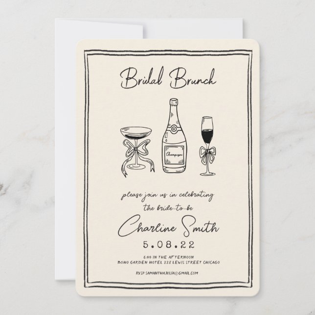 Hand Drawn Funky Handwritting Bridal Brunch Invitation (Front)