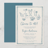 Hand Drawn Funky Nautical Beach 40th Birthday