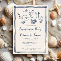 Hand Drawn Funky Nautical Beach Engagement Party
