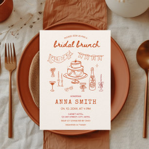 Hand Drawn Funky Quirky Unique Red Bridal Brunch Invitation