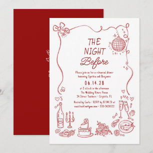 Hand Drawn Funky Retro Whimsical Rehearsal Dinner Invitation