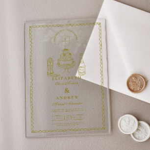 Hand Drawn Funky Western Doodle Wedding Acrylic Invitations