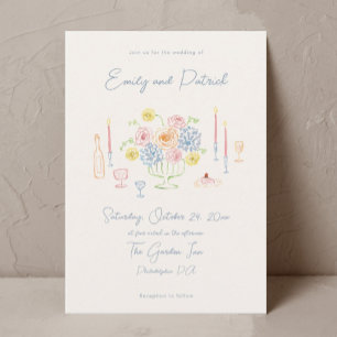 Hand drawn Funky Whimsical Pastel Wedding Invitation