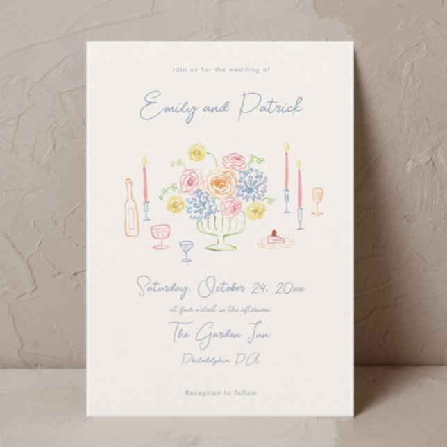 Hand drawn Funky Whimsical Pastel Wedding Invitation (Creator Uploaded)