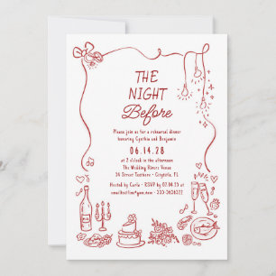 Hand Drawn Funky Whimsical Rehearsal Dinner Invitation