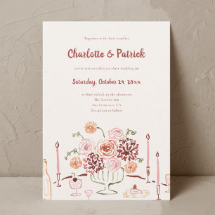 Hand drawn Funky Whimsical Wedding Invitation
