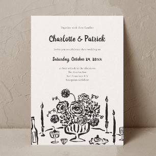 Hand drawn Funky Whimsical Wedding Invitation